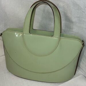 Bvlgari handbag in a rare pale green patent leather—see callouts